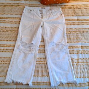 Free People White Cropped Distressed Pants, Size 28